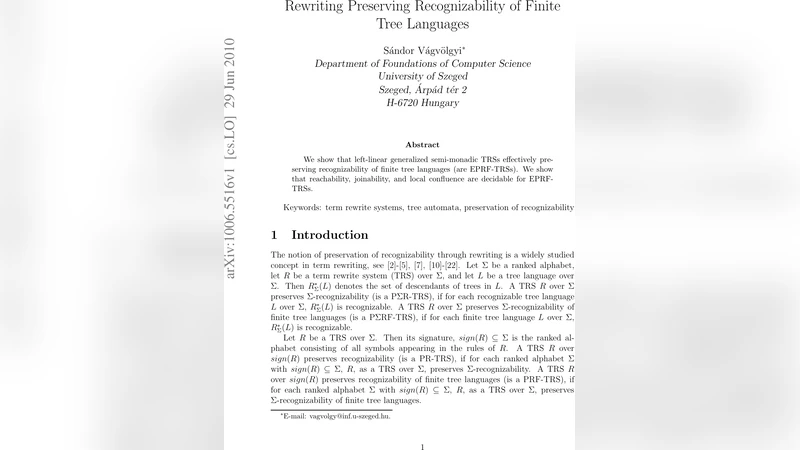 Rewriting Preserving Recognizability of Finite Tree Languages