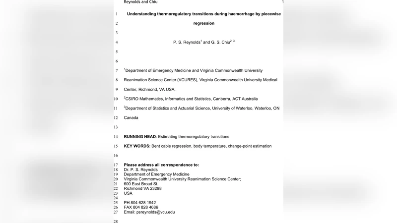 Understanding thermoregulatory transitions during haemorrhage by   piecewise regression