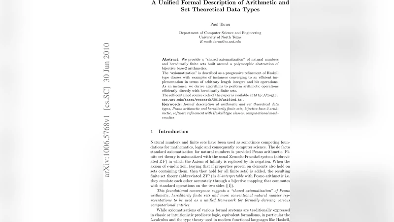 A Unified Formal Description of Arithmetic and Set Theoretical Data   Types