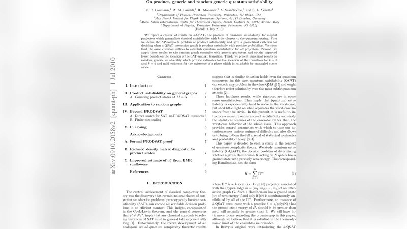 On product, generic and random generic quantum satisfiability