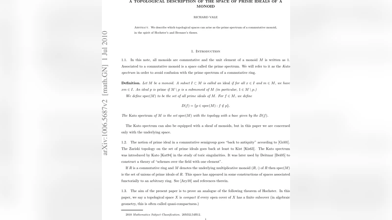 A topological description of the space of prime ideals of a monoid