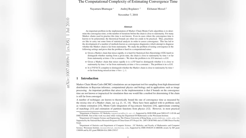The Computational Complexity of Estimating Convergence Time