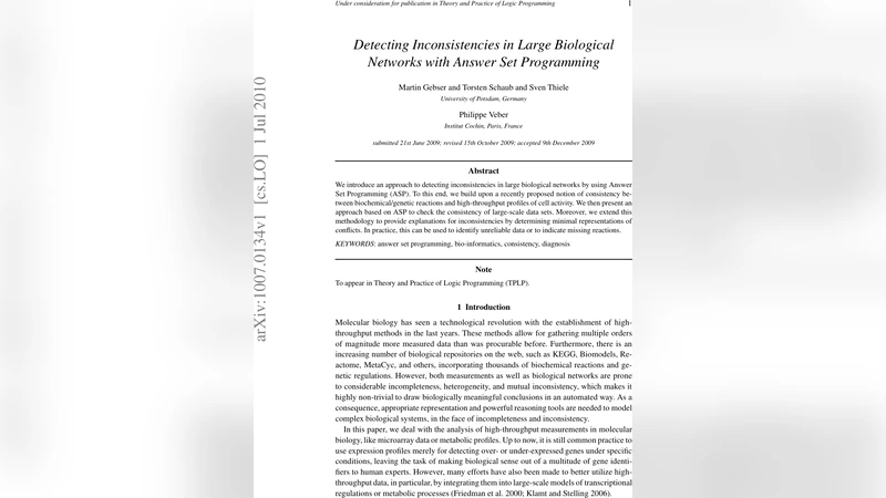 Detecting Inconsistencies in Large Biological Networks with Answer Set   Programming