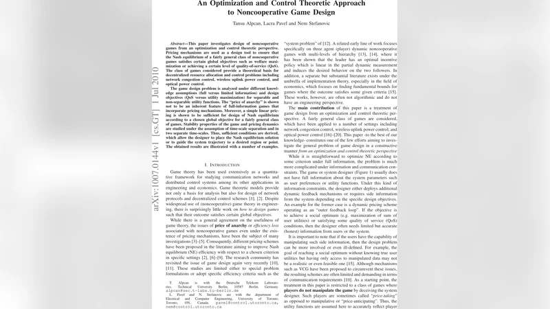 An Optimization and Control Theoretic Approach to Noncooperative Game   Design