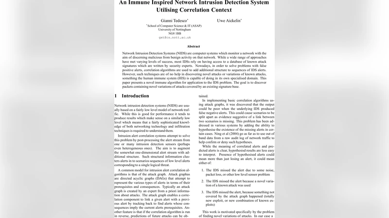 An Immune Inspired Network Intrusion Detection System Utilising   Correlation Context