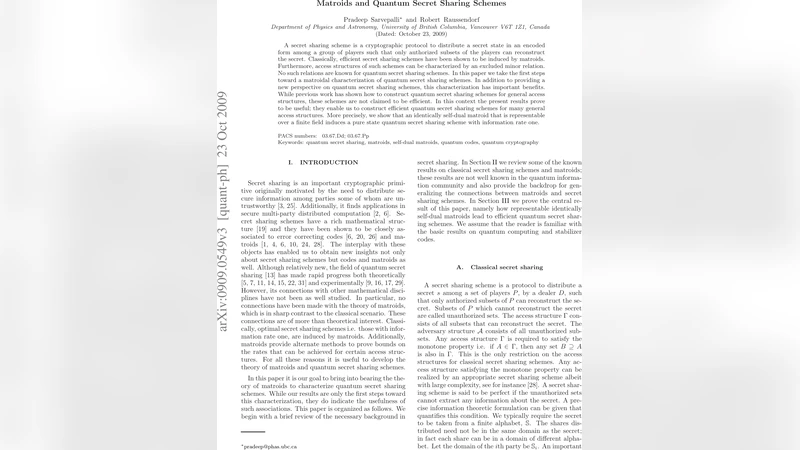 Matroids and Quantum Secret Sharing Schemes