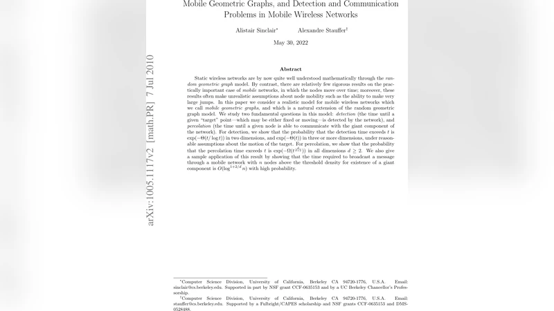 Mobile Geometric Graphs, and Detection and Communication Problems in   Mobile Wireless Networks