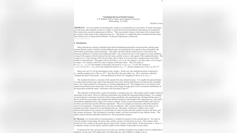 Calculating the Exact Pooled Variance