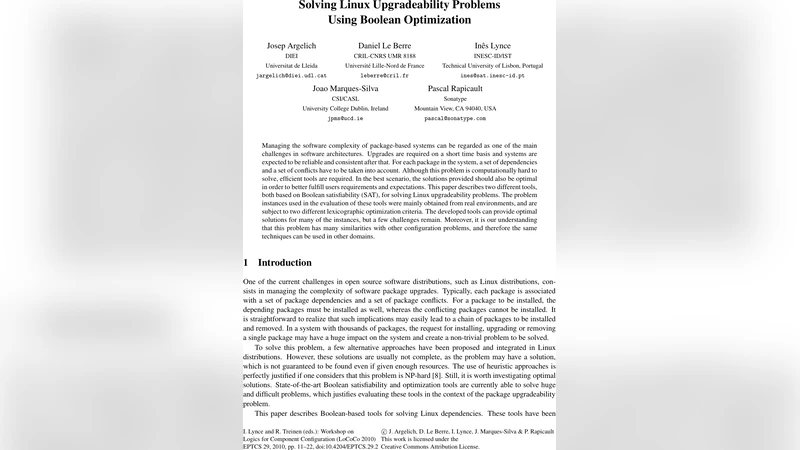 Solving Linux Upgradeability Problems Using Boolean Optimization