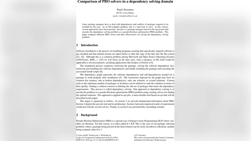 Comparison of PBO solvers in a dependency solving domain