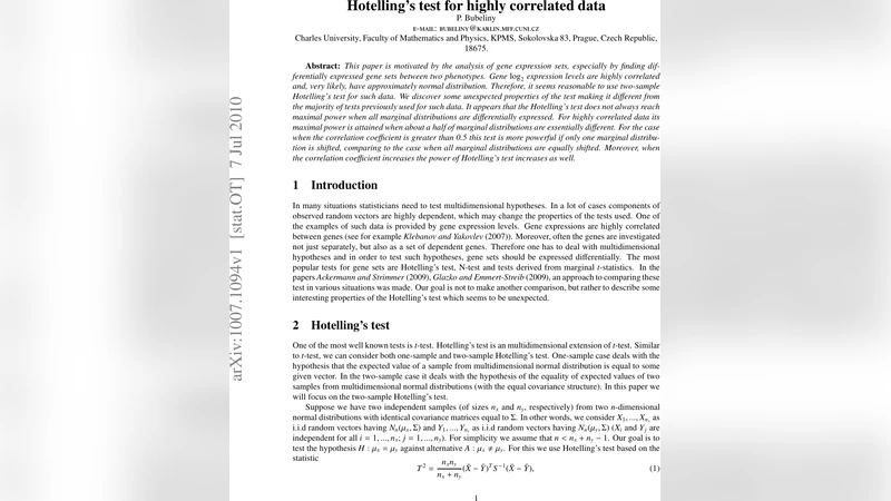 Hotellings test for highly correlated data