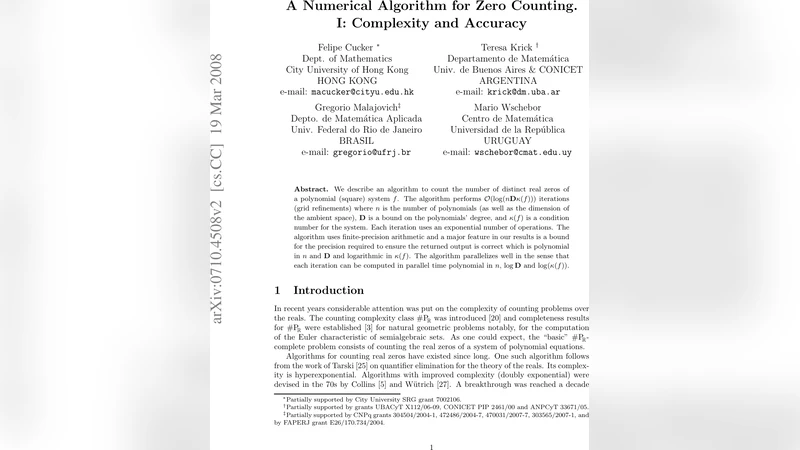 A Numerical Algorithm for Zero Counting. I: Complexity and Accuracy