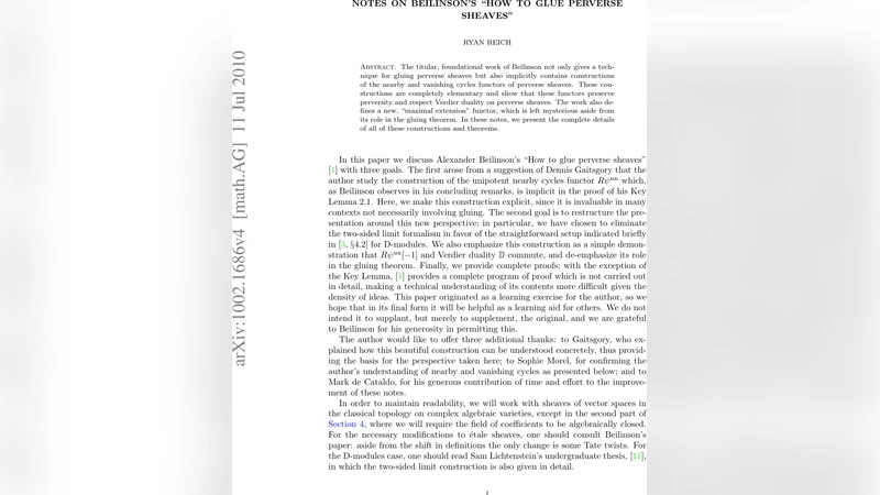 Notes on Beilinsons "How to glue perverse sheaves"