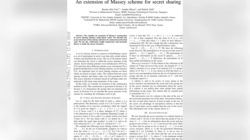 An extension of Massey scheme for secret sharing