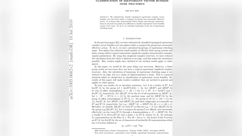 Classification of equivariant vector bundles over two-torus