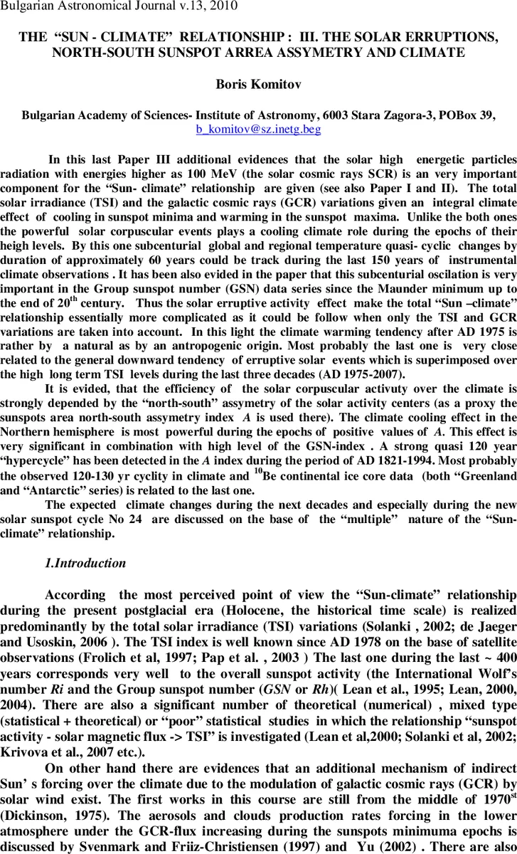 The "Sun-climate" relationship : III. The solar flares, north-south   sunspot arrea asymmetry and climate