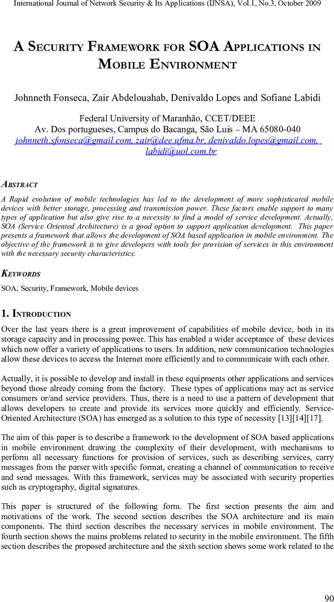 A security framework for SOA applications in mobile environment