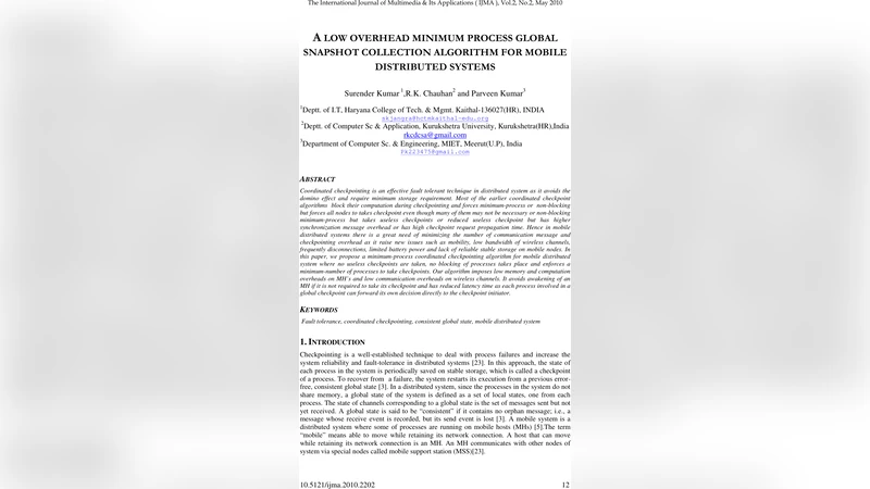A Low Overhead Minimum Process Global Snapshop Collection Algorithm for   Mobile Distributed System