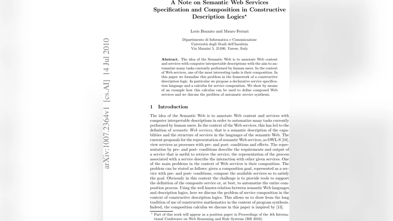 A Note on Semantic Web Services Specification and Composition in   Constructive Description Logics