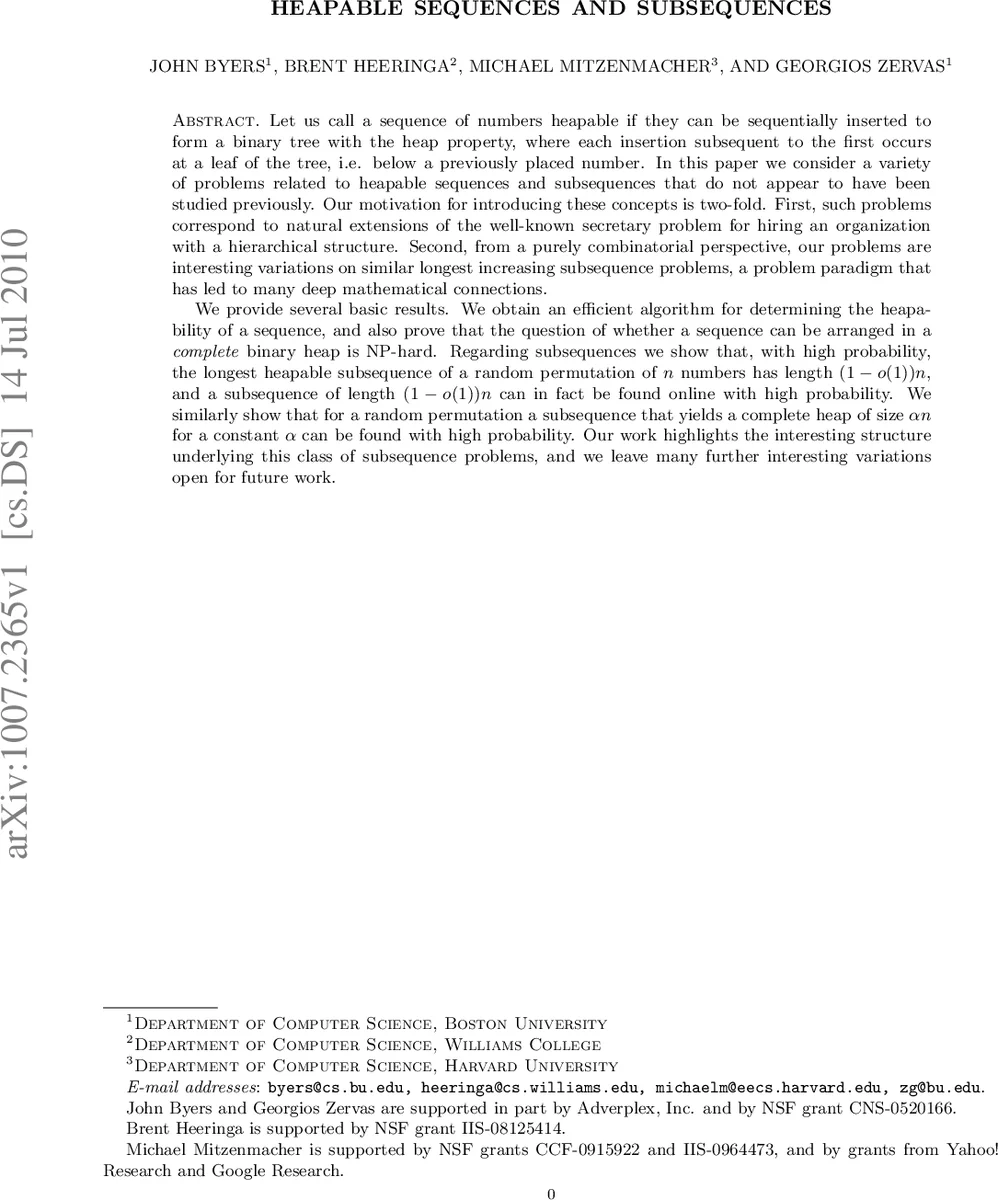 Heapable Sequences and Subsequences
