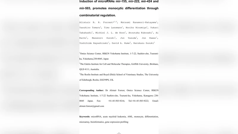Induction of microRNAs, mir-155, mir-222, mir-424 and mir-503, promotes   monocytic differentiation through combinatorial regulation