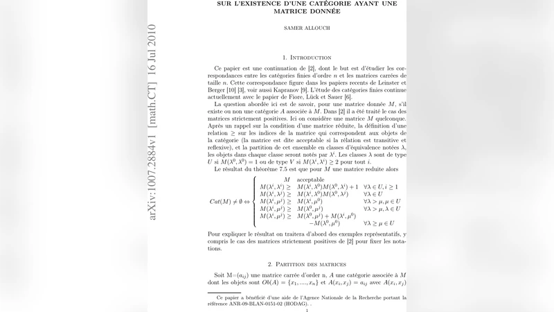 On the existence of a category with a given matrix