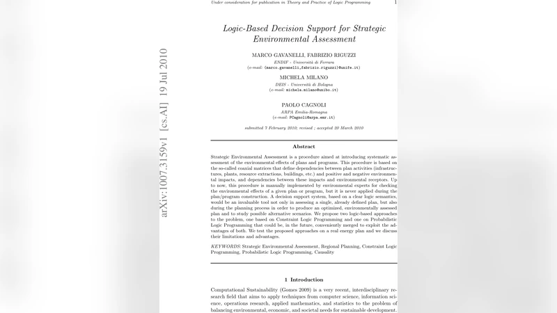 Logic-Based Decision Support for Strategic Environmental Assessment