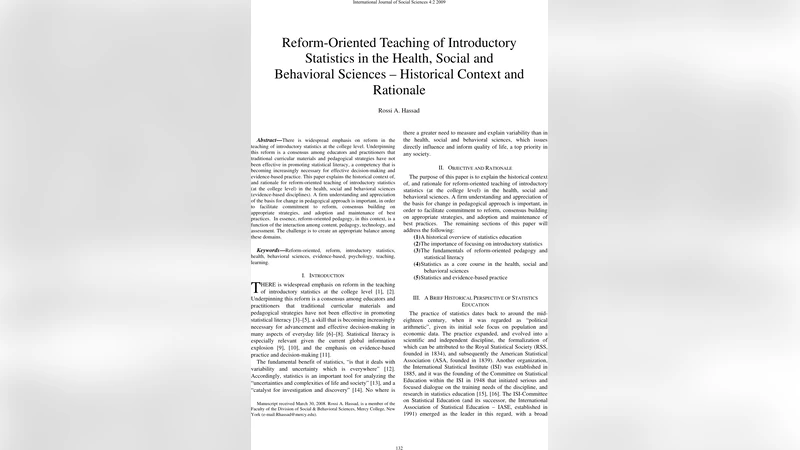 Reform-Oriented Teaching of Introductory Statistics in the Health,   Social and Behavioral Sciences-Historical Context and Rationale