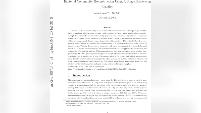 Bacterial Community Reconstruction Using A Single Sequencing Reaction
