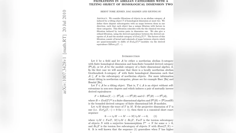 Filtrations in abelian categories with a tilting object of homological   dimension two