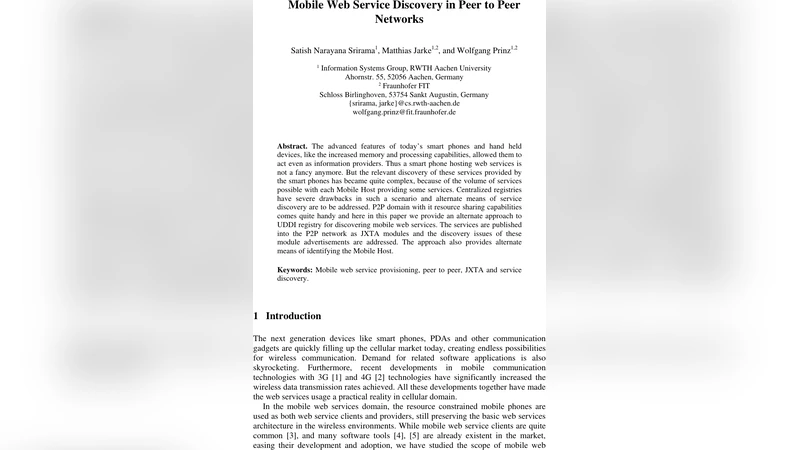 Mobile Web Service Discovery in Peer to Peer Networks