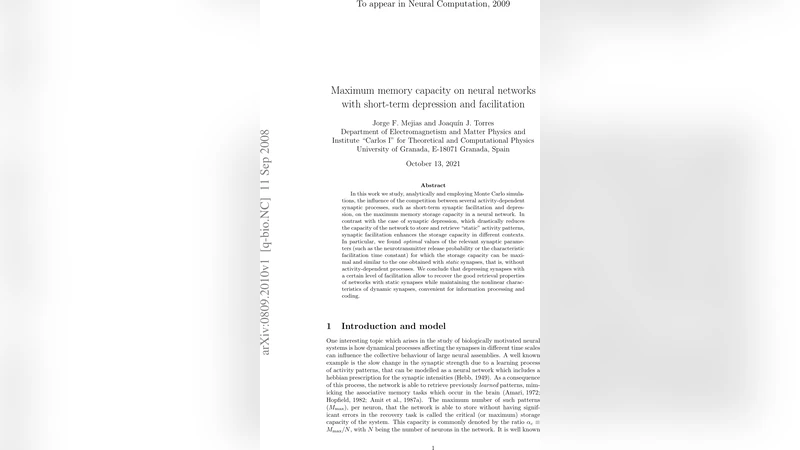 Maximum memory capacity on neural networks with short-term depression   and facilitation