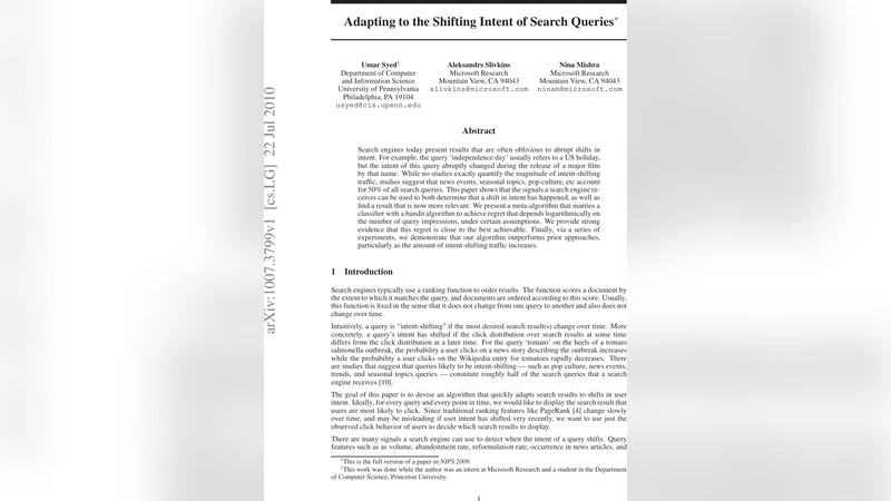 Adapting to the Shifting Intent of Search Queries