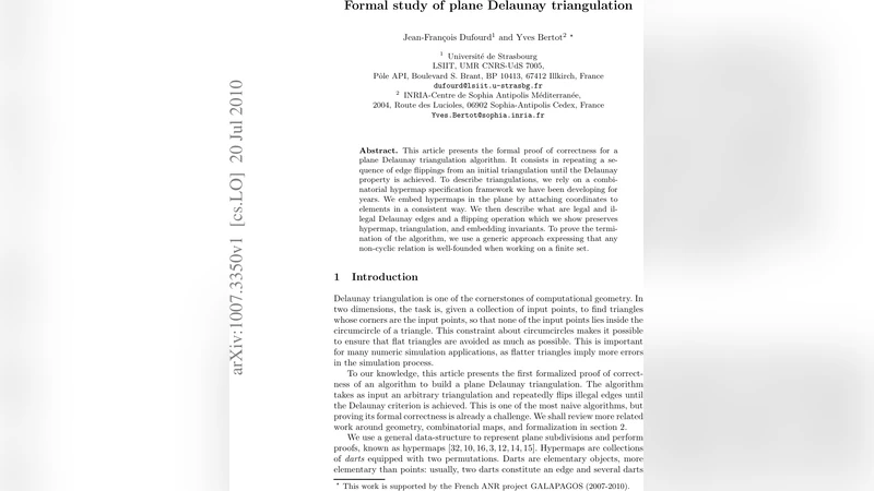 Formal study of plane Delaunay triangulation