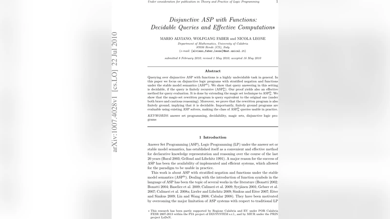 Disjunctive ASP with Functions: Decidable Queries and Effective   Computation