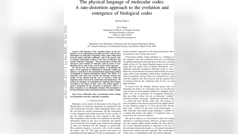 The physical language of molecular codes: A rate-distortion approach to   the evolution and emergence of biological codes