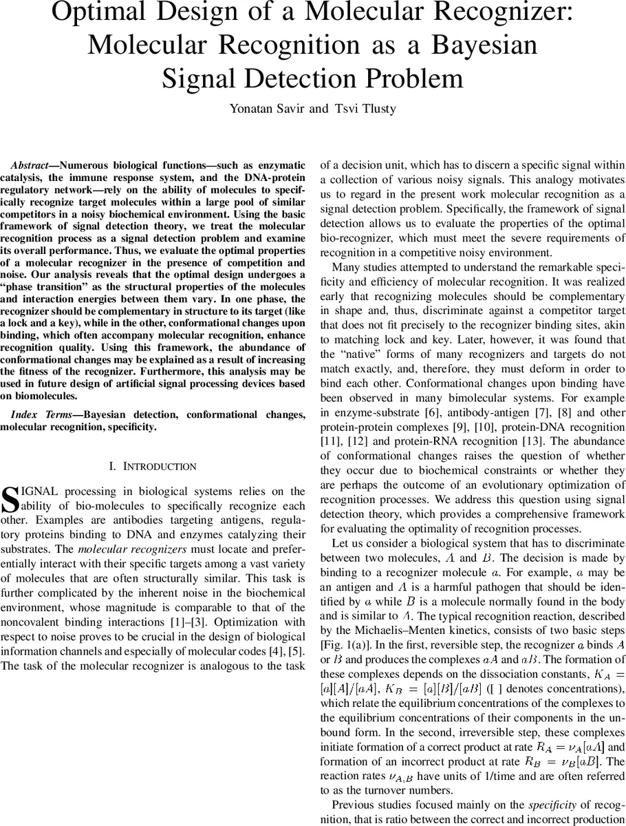 Optimal Design of a Molecular Recognizer: Molecular Recognition as a   Bayesian Signal Detection Problem