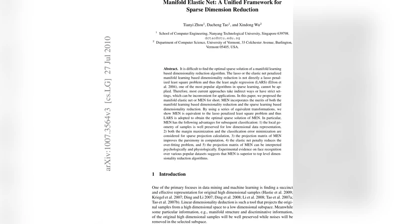Manifold Elastic Net: A Unified Framework for Sparse Dimension Reduction