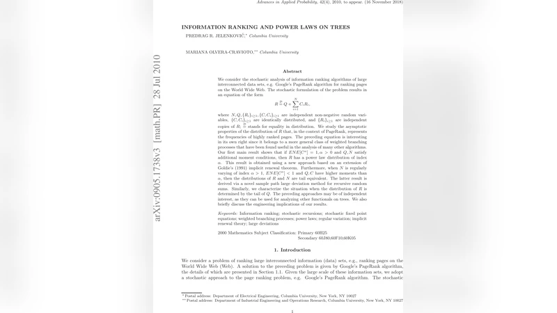 Information Ranking and Power Laws on Trees