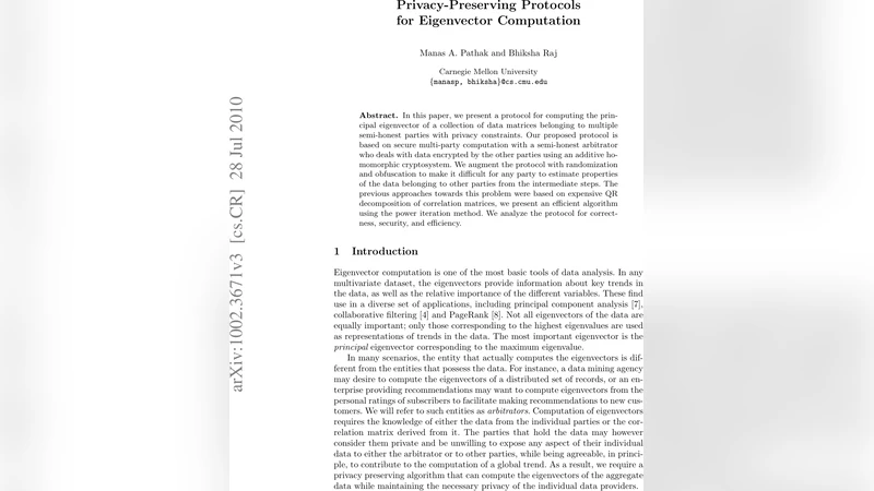 Privacy-Preserving Protocols for Eigenvector Computation