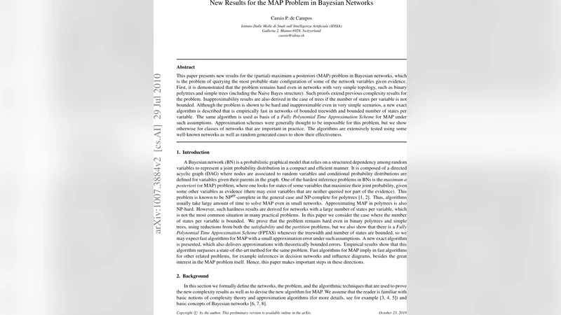 New Results for the MAP Problem in Bayesian Networks