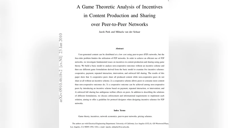 A Game Theoretic Analysis of Incentives in Content Production and   Sharing over Peer-to-Peer Networks