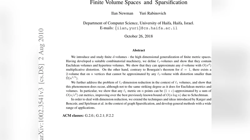 Finite Volume Spaces and Sparsification