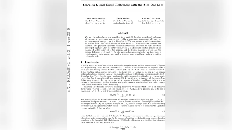 Learning Kernel-Based Halfspaces with the Zero-One Loss