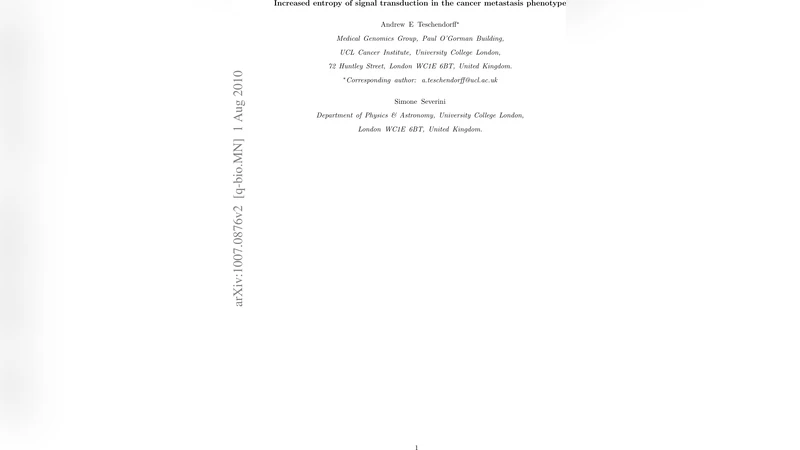 Increased entropy of signal transduction in the cancer metastasis   phenotype