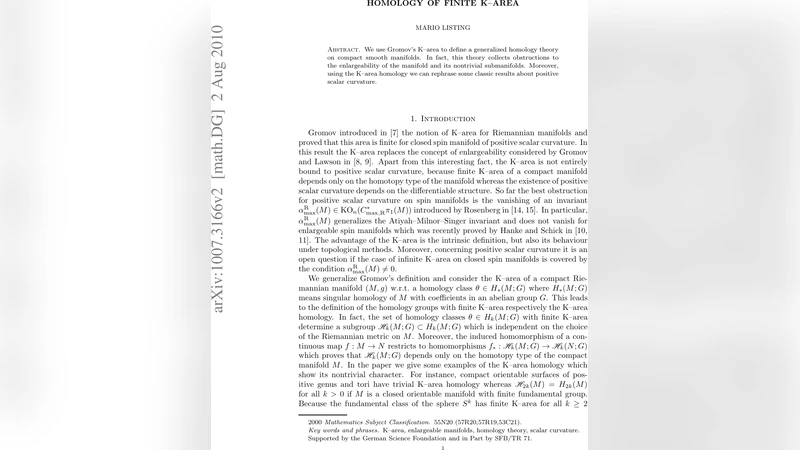 Homology of finite K-area