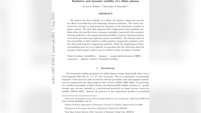 Radiative and dynamic stability of a dilute plasma