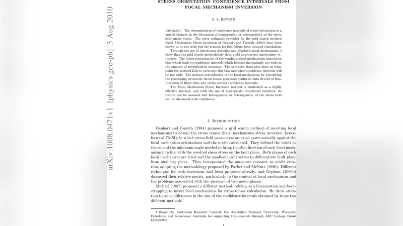Stress Orientation Confidence Intervals from Focal Mechanism Inversion