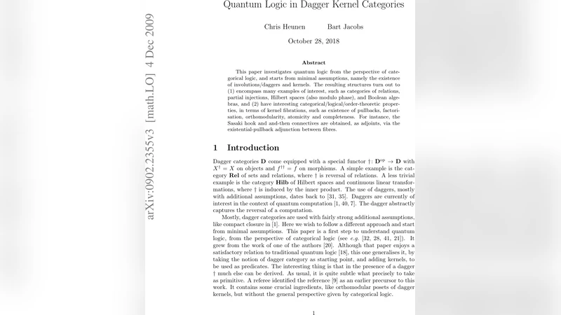 Quantum Logic in Dagger Kernel Categories