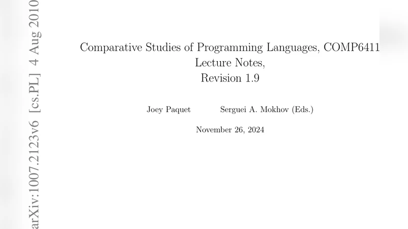 Comparative Studies of Programming Languages; Course Lecture Notes
